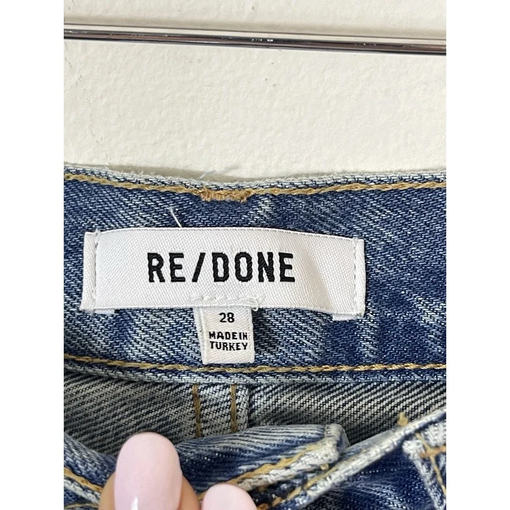 RE/DONE Originals Cut Off Denim Shorts Cool Medium Blue Organic Cotton‎ Size 28